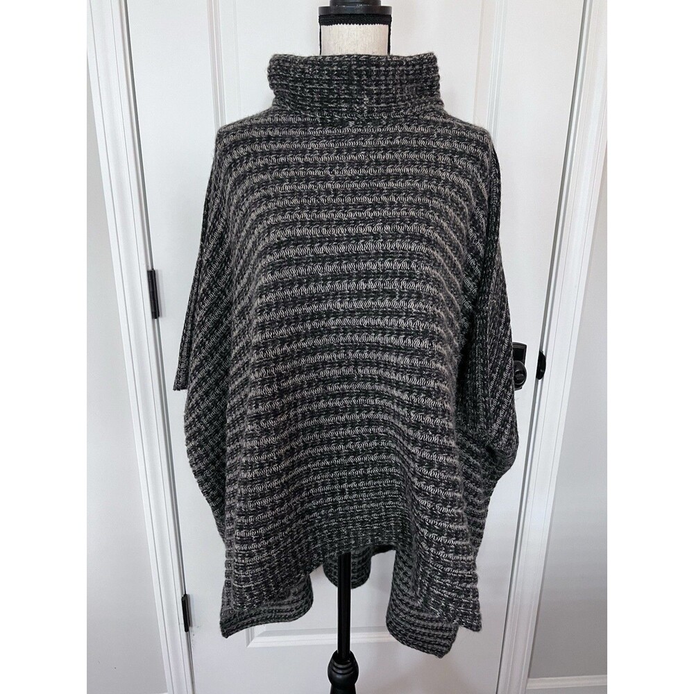 ZARA Grey Striped Poncho Sweater Italian Yarn Made In Italy Size Medium EUC